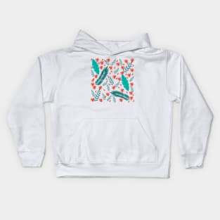 Orange and Green Leafs and Floral Pattern Seamless Design Kids Hoodie